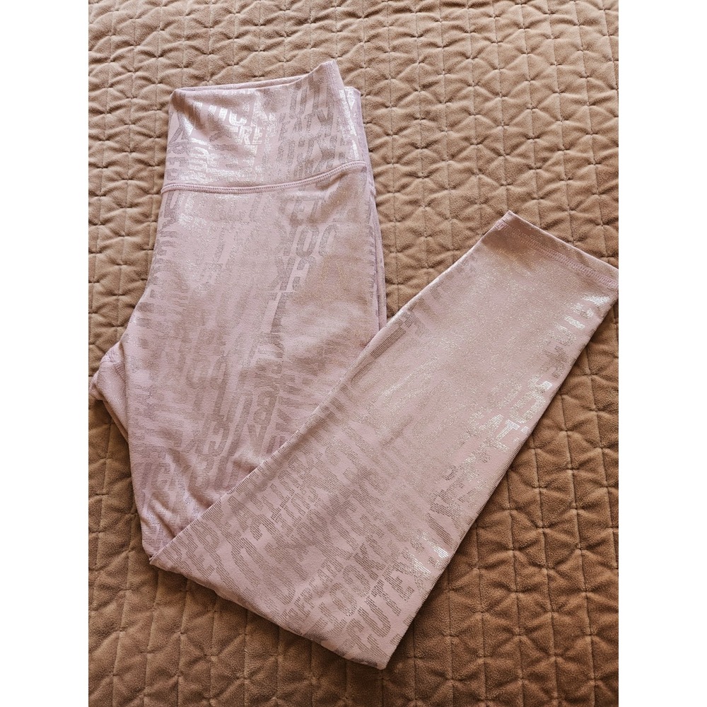 Powerhold by Fabletics Pink Shiny Words Activewear Leggings, Inseam 24.5", Small